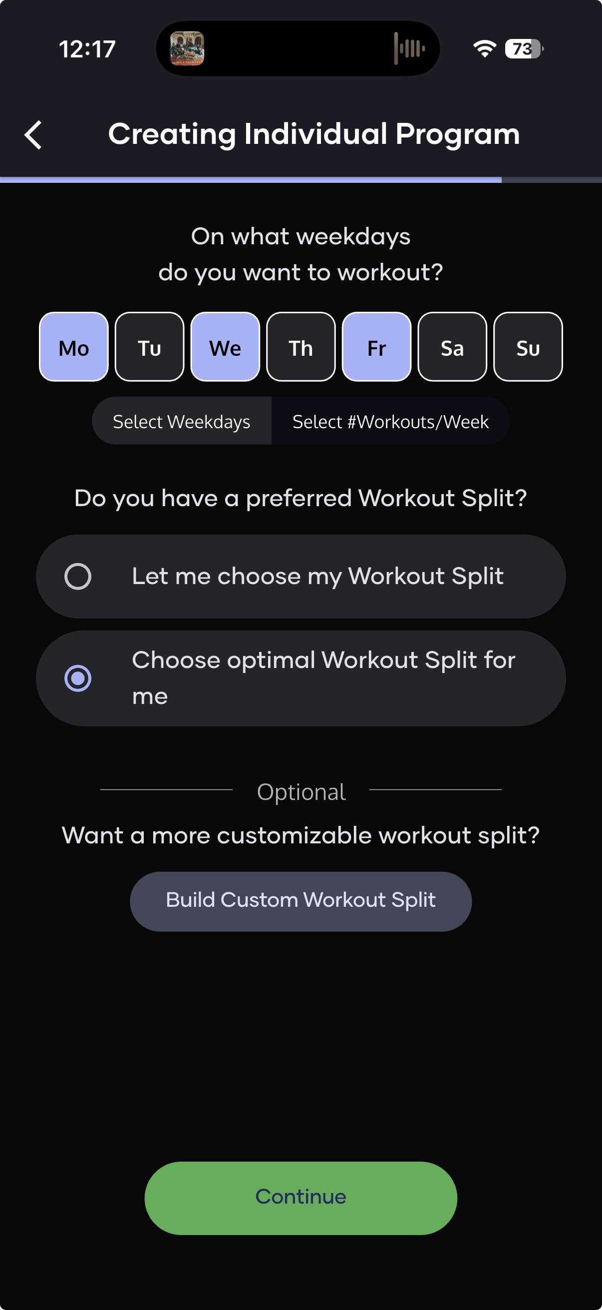 Schedule Selection Screen